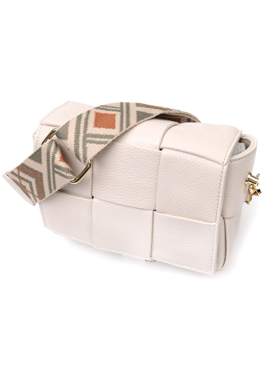 Сумка жіноча через плече з плетінням шкіряна 22311 Біла Vintage (302007770)