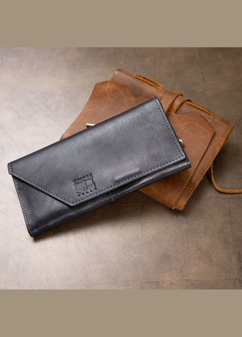 Горизонтальне Шкіряне портмоне чоловіче 11557 Синій Grande Pelle (306882180)