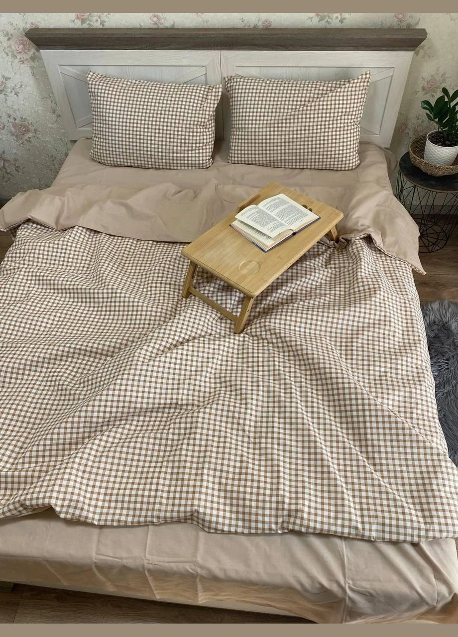 Постельное белье бежевая клетка полутораспальная, 150х215 см. No Brand (298354426)