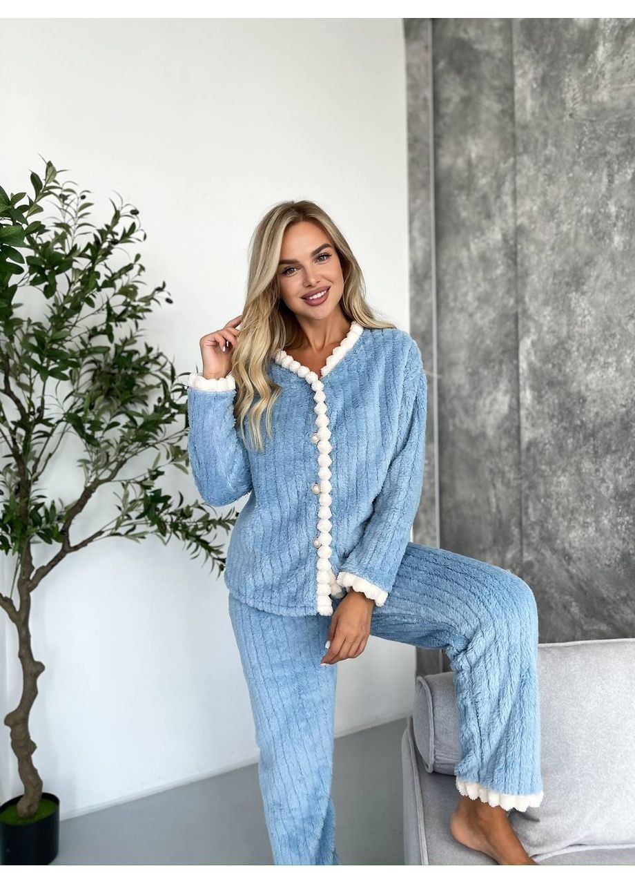 Голубая всесезон нежный, мягкий, как облачко домашний костюм -пижамка рубашка + брюки Vakko