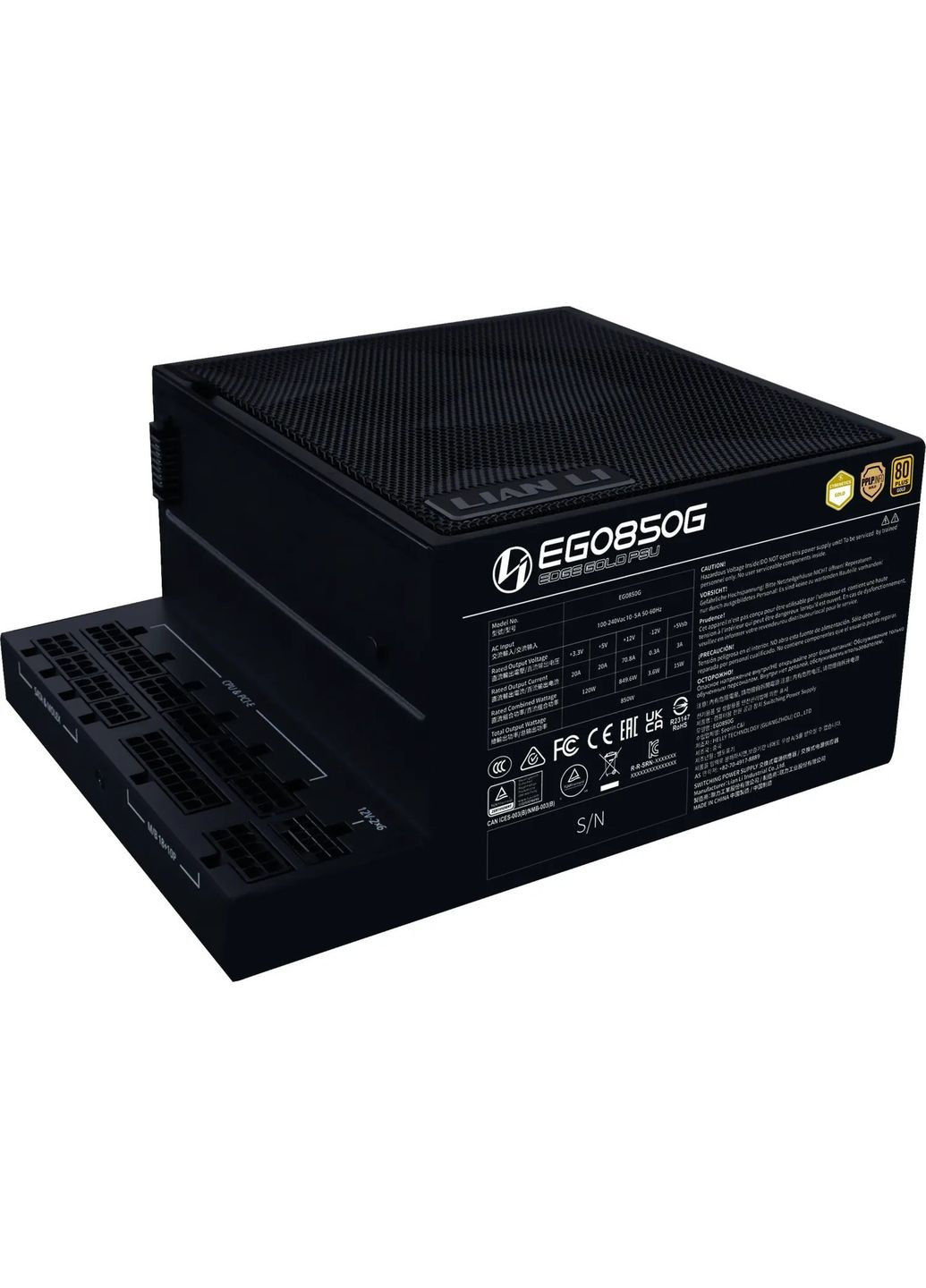 Блок питания EDGE850, 80 Plus Gold, Black, EU Cord (G9P.EG0850G.B000.EU) Lian Li (362215229)