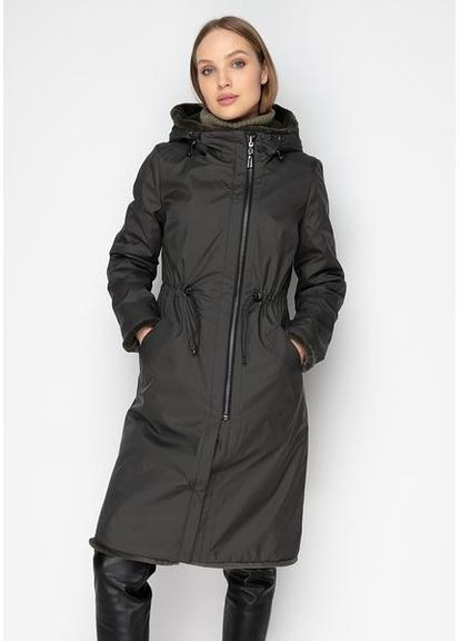 Пальто с капюшоном из экомеха 1062-1M-C Хаки Винтаж/ Хаки Винтаж SAM S Samange (367724738)