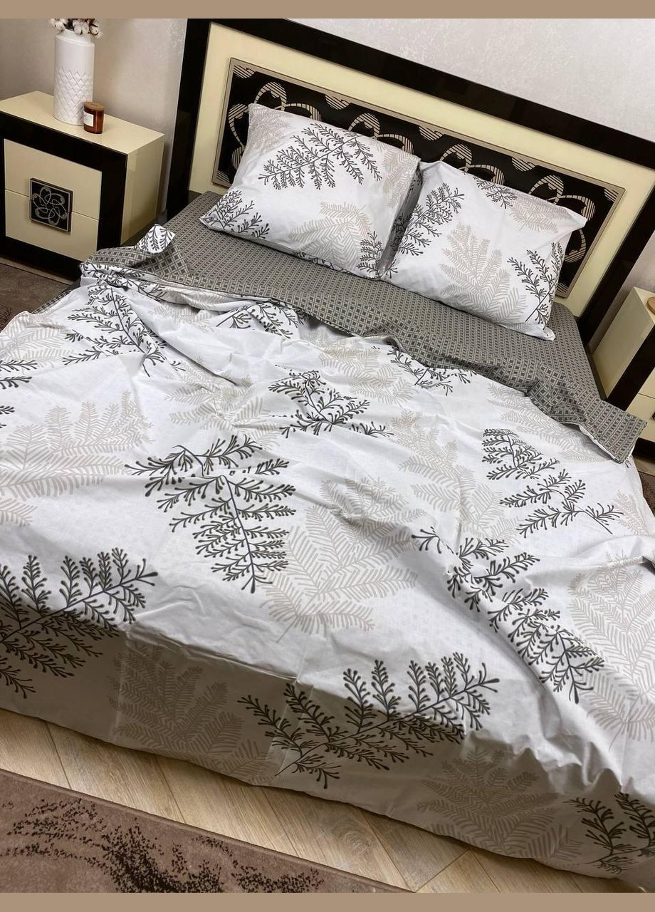 Постільна білизна бавовняна Квіти Двоспальна Простирадло на гумці 180x200х20 Бязь Біла 70 х 70 No Brand (278272121)