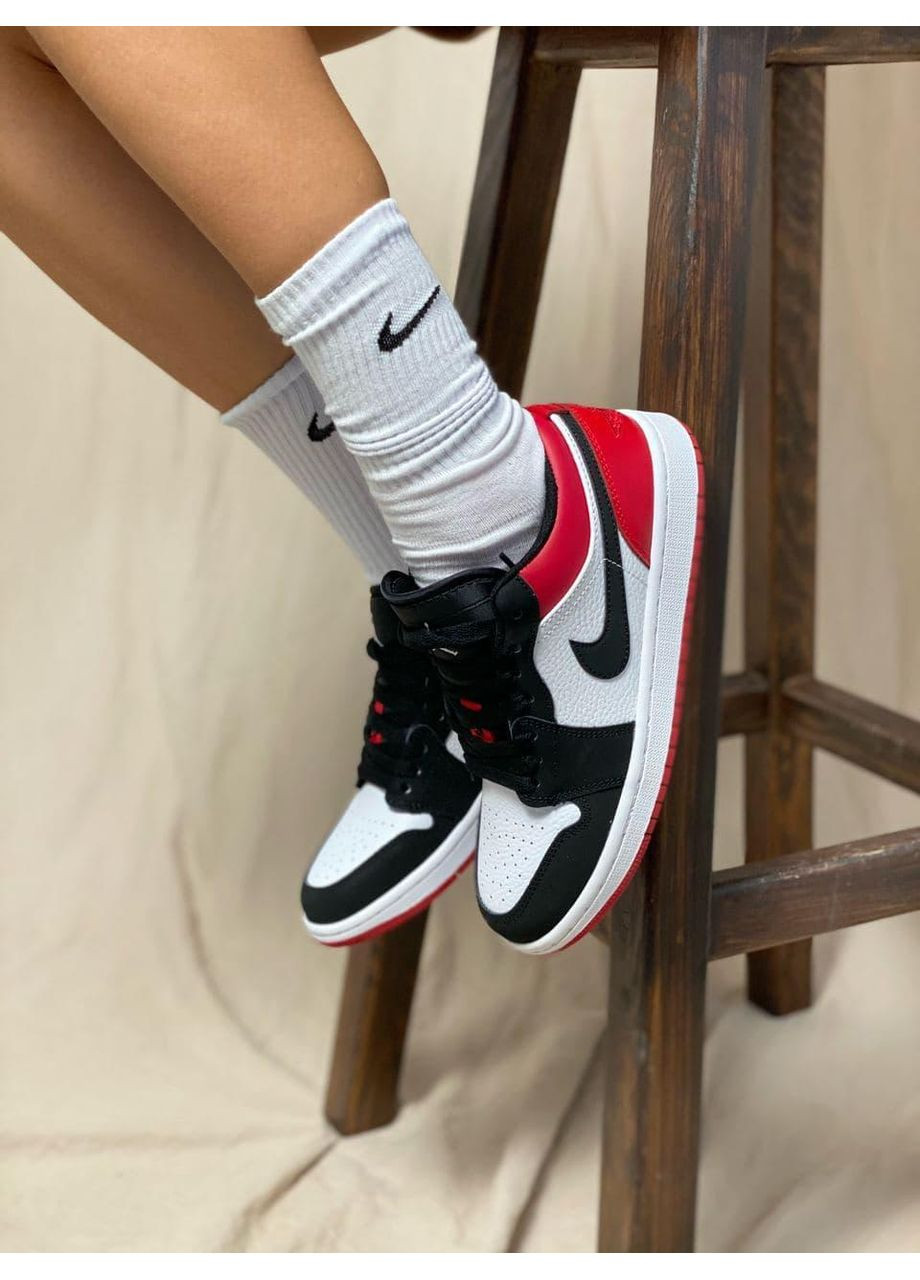 КРОССОВКИ ЖЕНСКИЕ NIKE AIR JORDAN RETRO 1 LOW WHITE RED BLACK 2 НАЙК АИР ДЖОРДАН No Brand чёрные демисезоны (367172512)