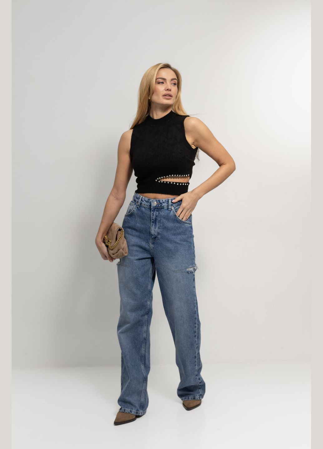 Вязаная жилетка с разрезом на талии - серый Lurex (317233710)