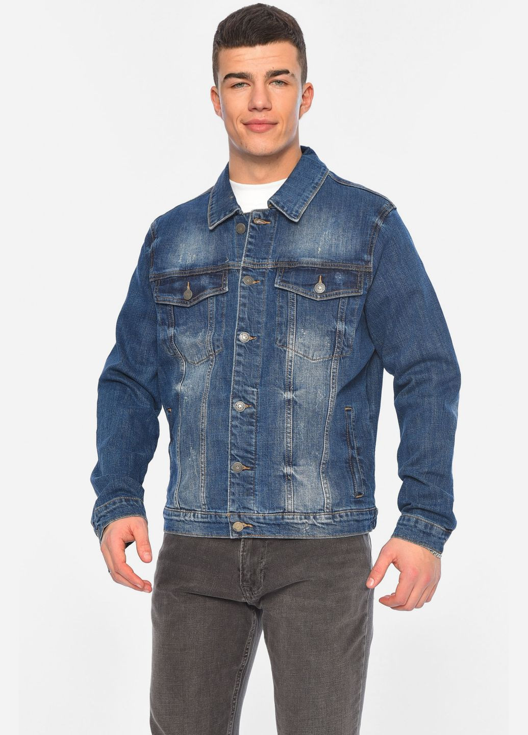 Синяя демисезонная джинсовка мужская синего цвета Let's Shop