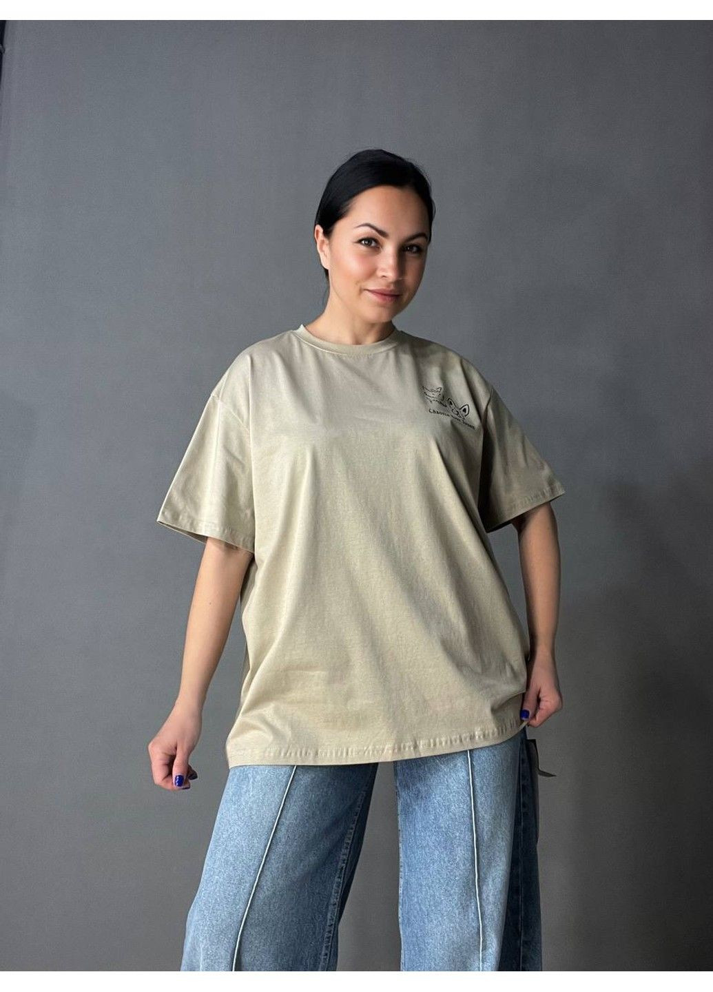 Футболка женская A-N 2358 оверсайз с рисунком животных на спине No Brand - (329694208)