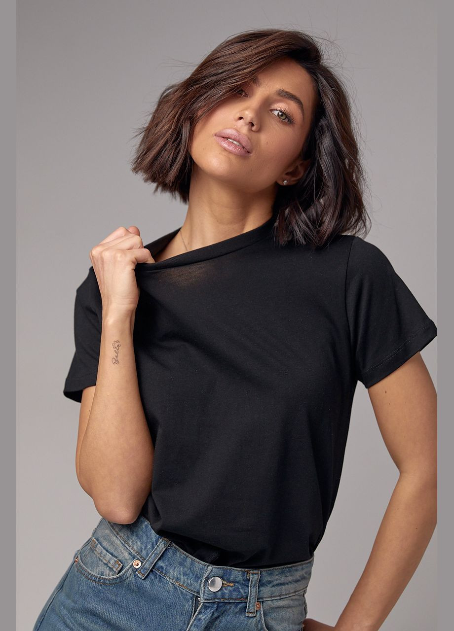 Чорна літня базова жіноча однотонна футболка - чорний Lurex