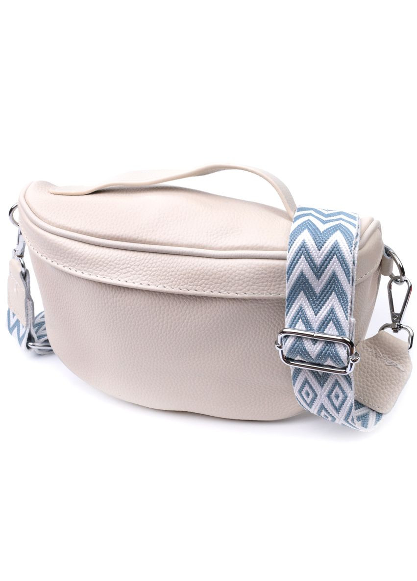 Трендова жіноча кроссбоді через плече в класичному кольорі з натуральної шкіри білий 22656 Vintage (329197006)