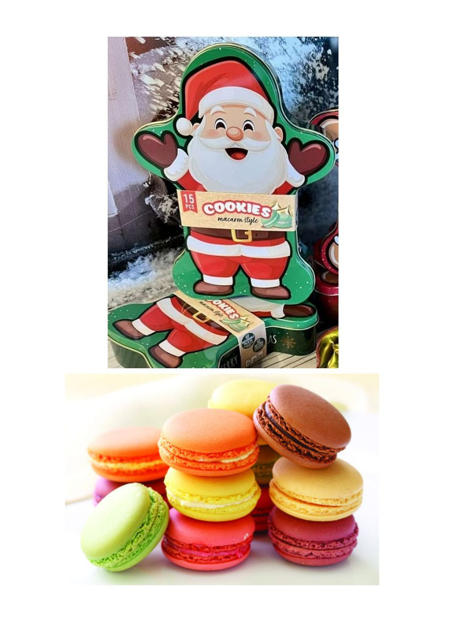 Печиво макаруни Різдвяні Beckys Cookies macaron style Бекіс Святкові в Подарунковій металевій коробці Санта 15шт 92г Becky's (365060250)