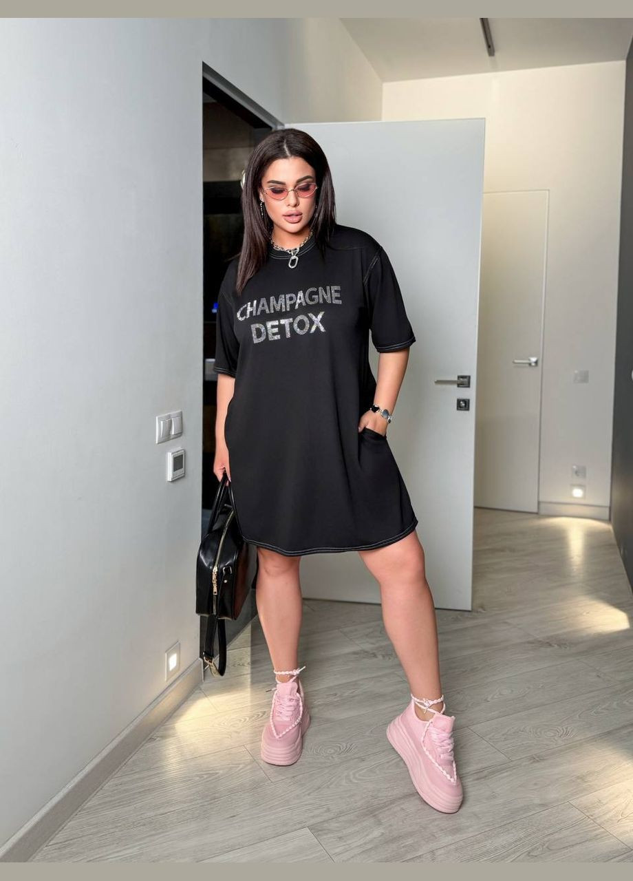 Чорна повсякденний жіноча сукня-футболка в стилі оверсайз сукня-футболка Avanti