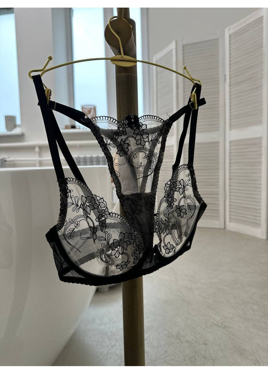 Чорний балконет комплект жіночої білизни | щоденна ніжність, чорний мереживний Vital-Textile з кісточками поліестер