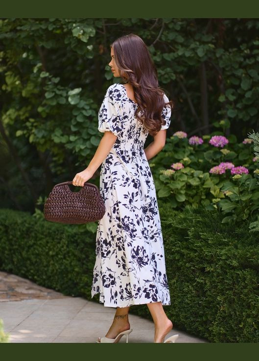 Білий повсякденний сукні з відкритими плечима ISSA PLUS з квітковим принтом