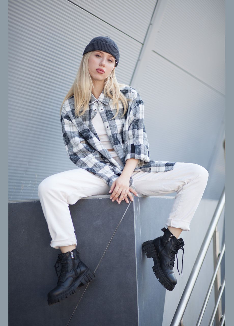 Черная кэжуал рубашка в клетку JUGO с длинным рукавом