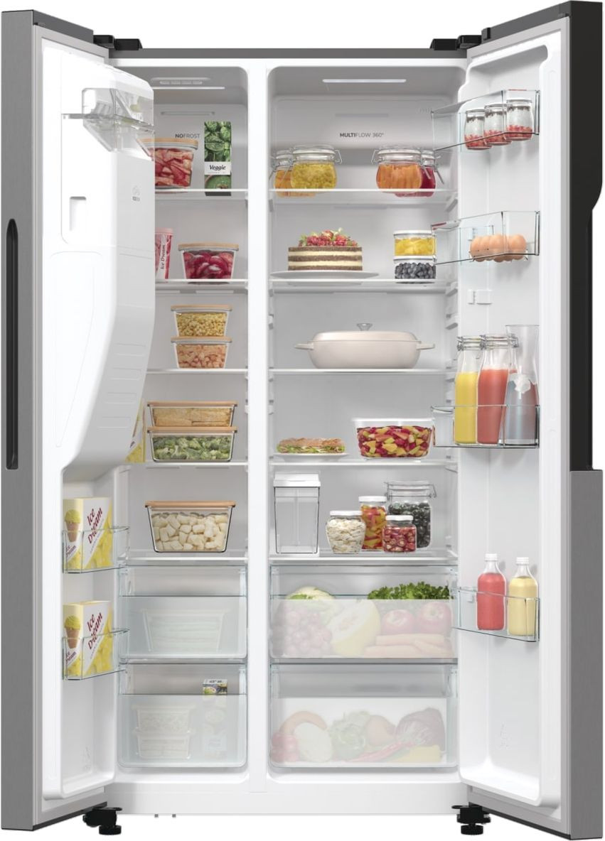 Холодильник SBS, 179х70х92см, 2 двери, 376(190)л, А++, NF+, Инв., зона св-ти, диспенсер, генератор льда, Снаруж. Диспл, нерж Gorenje