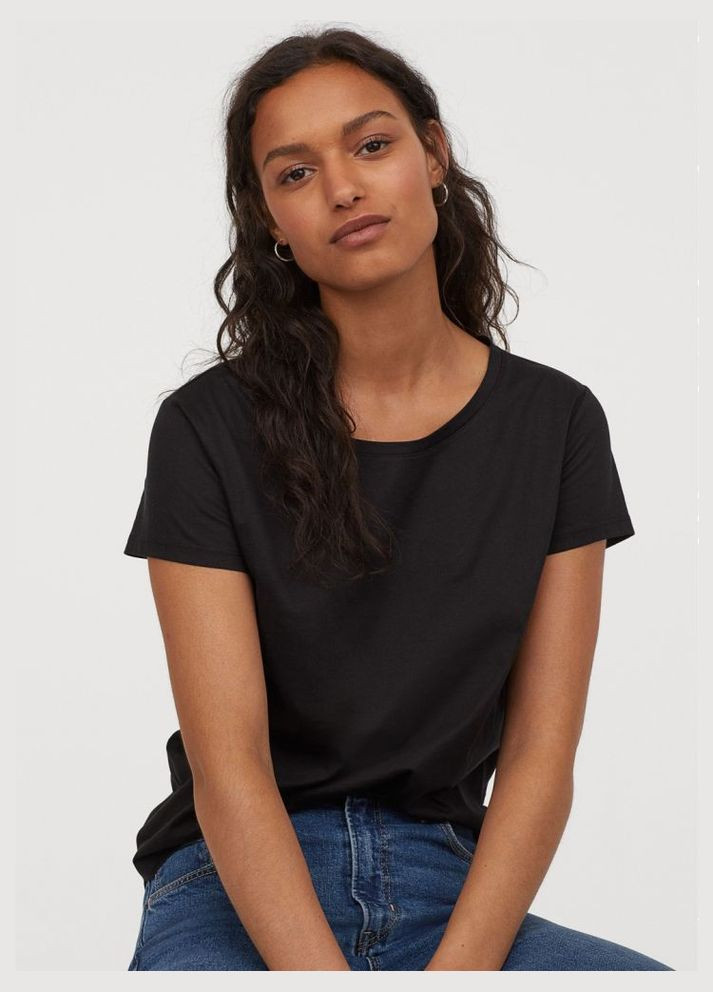 Чорна всесезон футболка з бавовни H&M