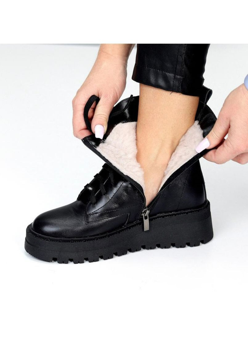 Зимние ботинки женские кожаные на меху берцы No Brand без декора