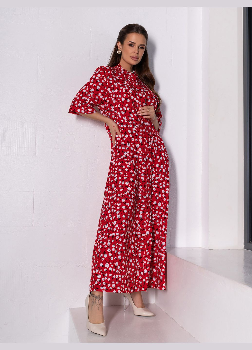 Червона повсякденний сукні ISSA PLUS з квітковим принтом