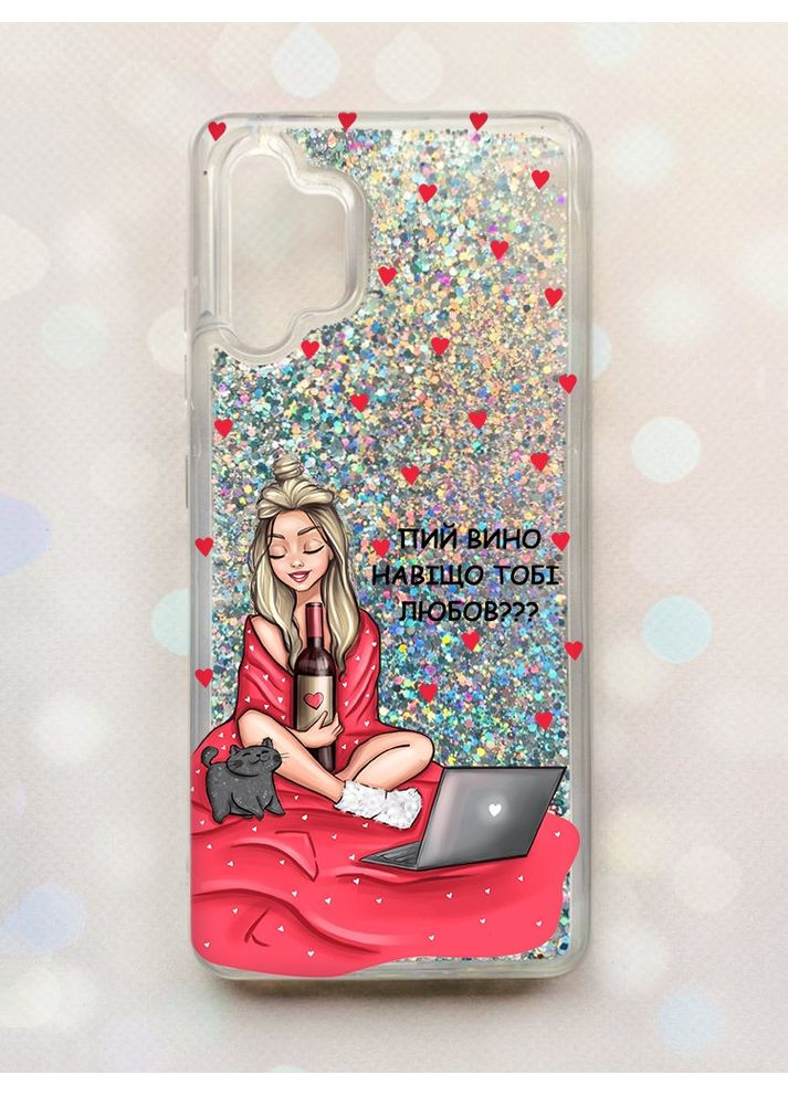 Чохол з плаваючими блискітками Samsung Galaxy A32 Срібний:: Дівчина з вином (принт 220) Creative (360677502)