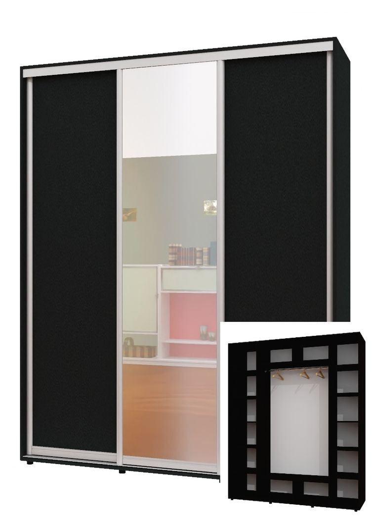 Шкаф-купе трехдверный 200*60*250 см Антрацит 3 двери ДСП + Зеркало + ДСП ШК-05 Алекса (360464817)