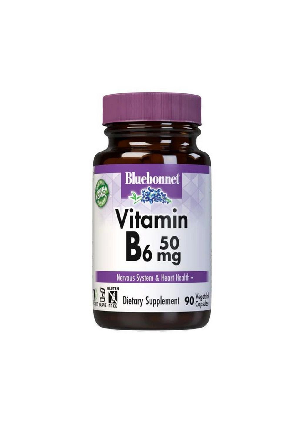 Витамины и минералы Vitamin B6 50 mg, 90 вегакапсул Bluebonnet Nutrition (293340965)