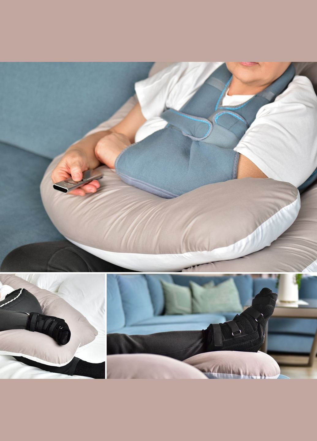 Подушка для сна и отдыха, для беременных П-формы 140х75х20 см с наволочкой на молнии мята/белый (8-33722*002) IDEIA (293970073)
