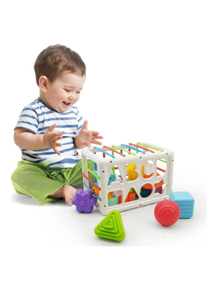 Развивающий тактильный куб-сортер HE 0209 с набором сенсорных элементов 14 шт. Huanger (327797483)