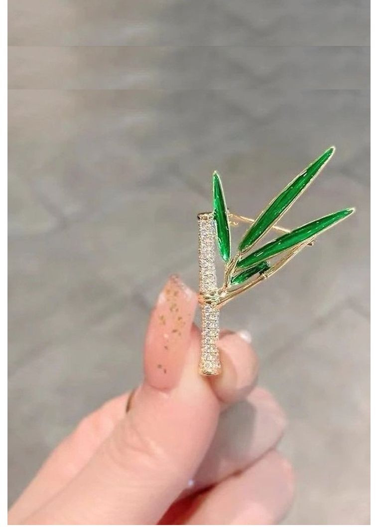 Ошатна брошка в стразах бамбук листя, 5236 Fashion Jewelry (361205789)