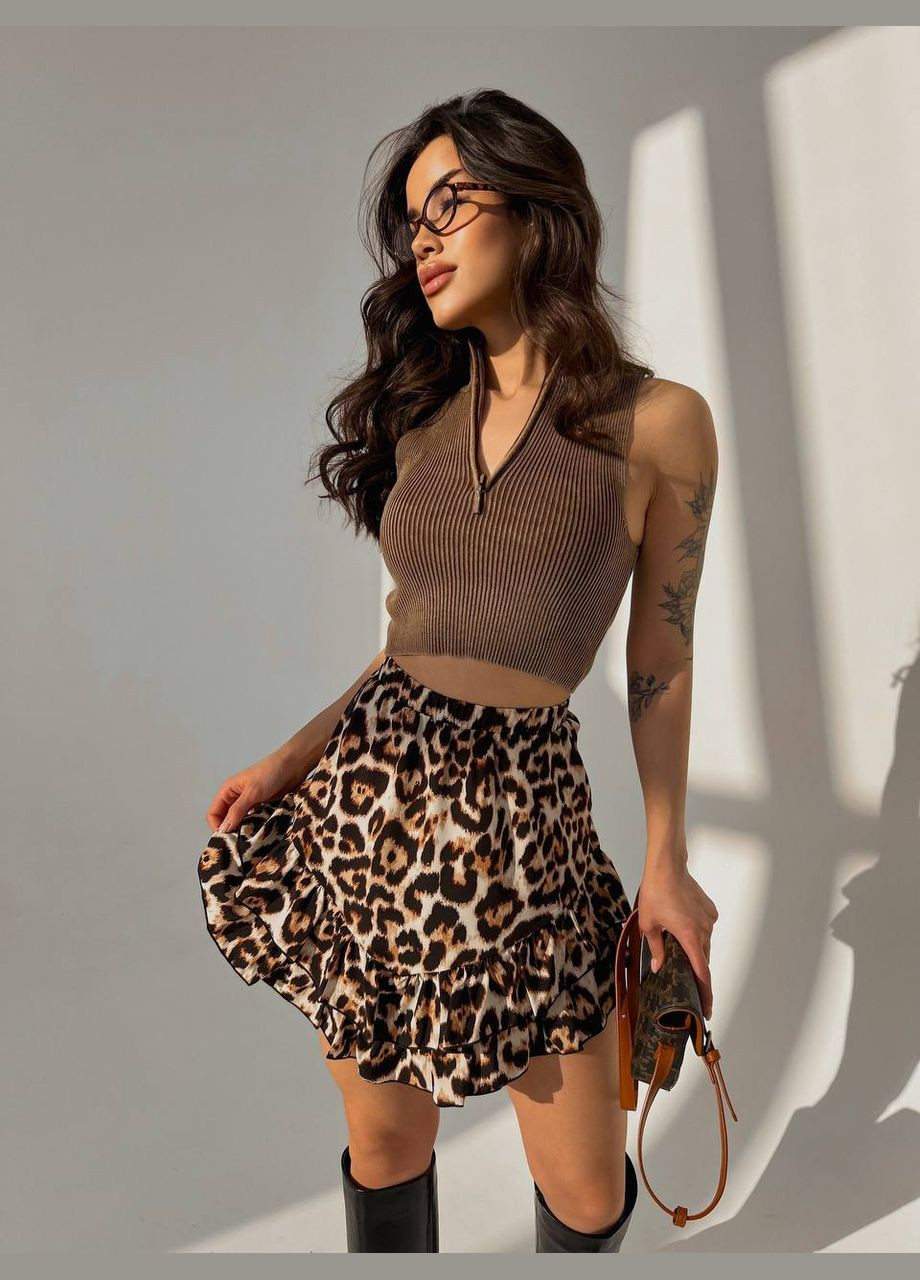 Коричневая повседневная, вечерний, кэжуал однотонная женская юбка FINO Mode