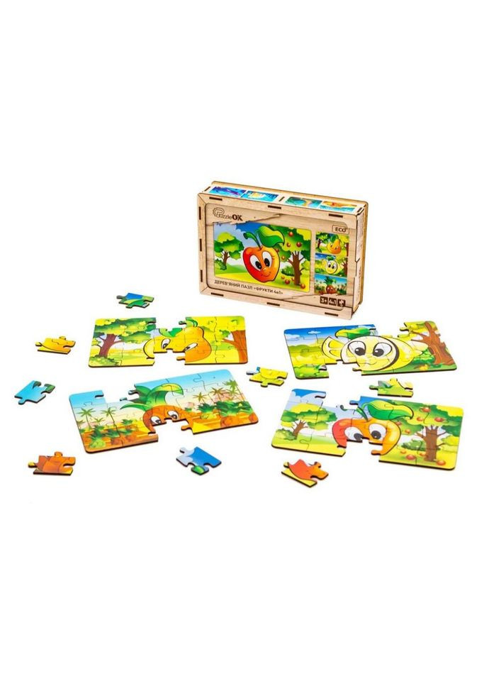 Детский деревянный пазл Фрукты 4 в 1 Puz-84681, 80 элементов No Brand (356675988)