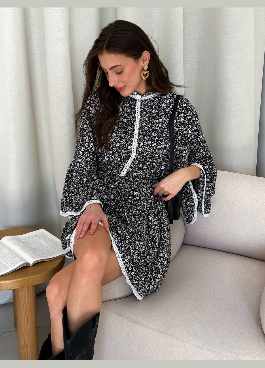 Чорна кежуал, коктейльна сукня No Brand з квітковим принтом