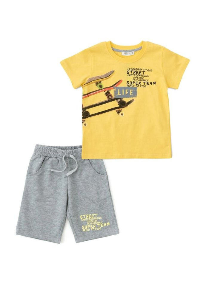 Комбінований літній набір дитячого одягу зі скейтом (13487-110b-yellow) Breeze