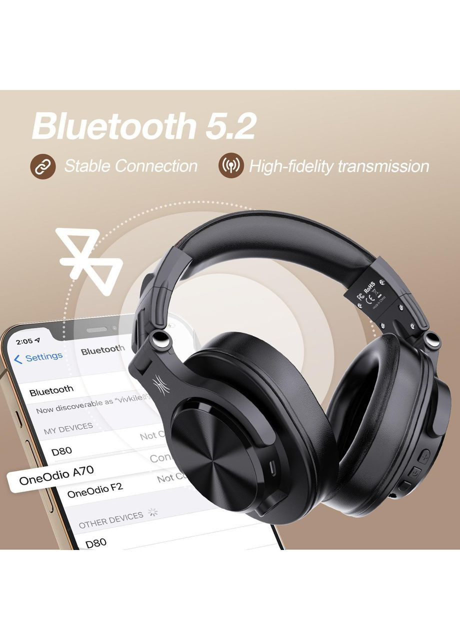 Студийные беспроводные наушники A70 с микрофоном и шумопоглощением Накладные наушники для DJ, студии и микширования Oneodio (368785921)