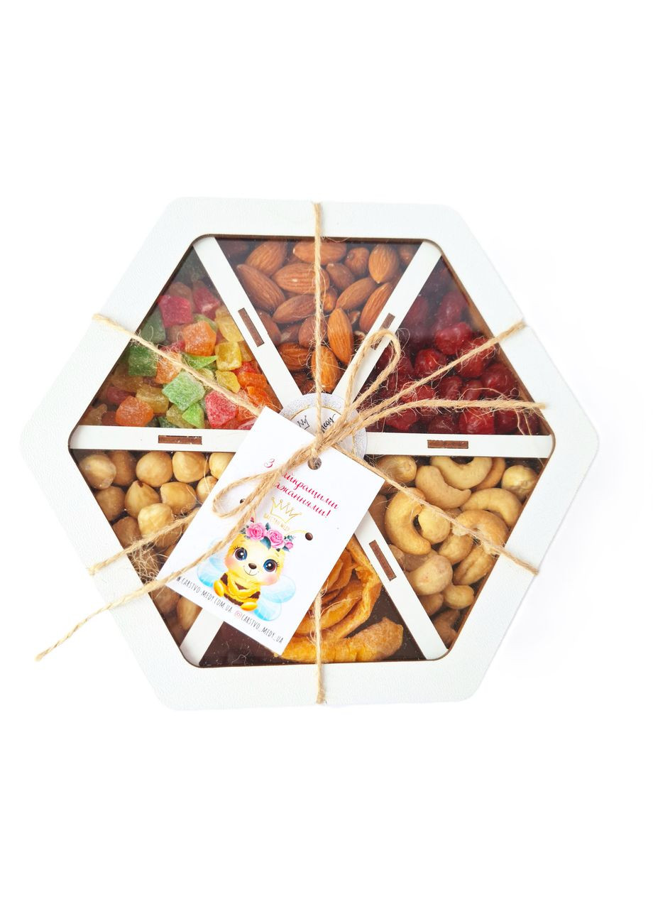 Подарунковий набір горіхів і сухофруктів у дерев'яній коробочці 450 грамів Царство Меду (324627862)