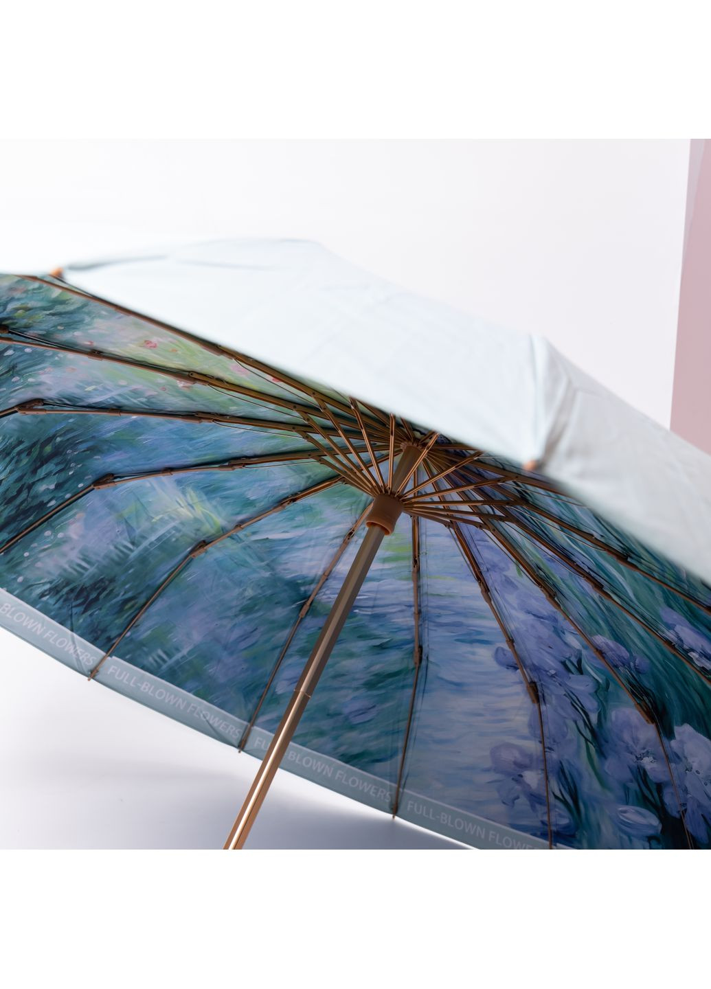 Комбинированный зонтик механический складной 99 см с цветочным принтом, голубой Yiwu (362452630)