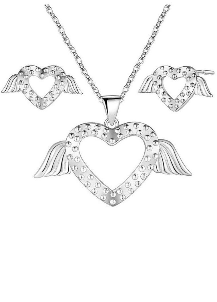 Посеребренный набор кулон и серьги сердца на крыльях, 10-263 No Brand (367960466)