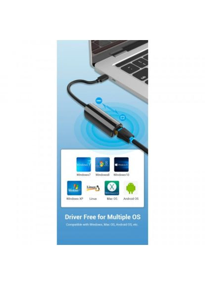 Перехідник USB3.1 TypeC to Ethernet RJ45 1000 Mb Gigabit (CFBBB) Vention usb3.1 type-c to ethernet rj45 1000 mb gigabit (275092970)