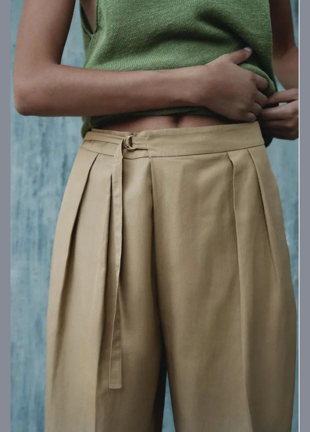 Брюки с защипами и пряжкой Zara (331740728)