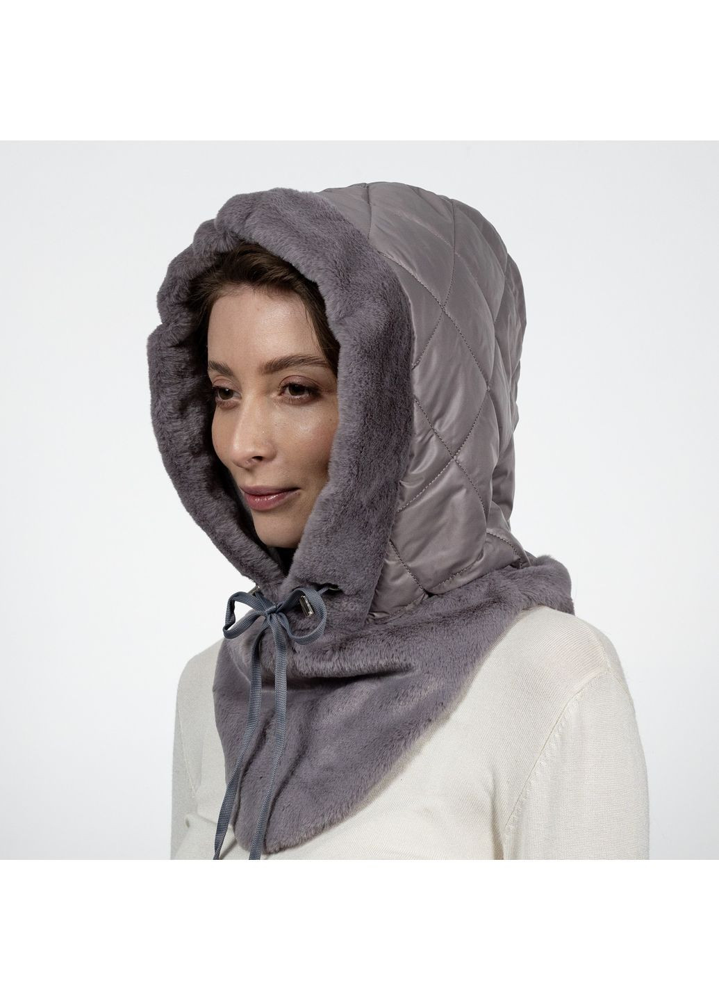 Капор женский плащевка / искусственный мех шиншилла коричневый КАРЕН LuckyLOOK 653-870 (322792627)