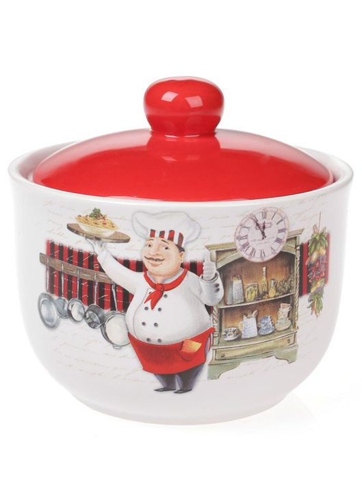 Сахарница керамическая Шеф-повар 450мл с крышкой посуда для кухни для сахара и сладостей Bona (368977665)