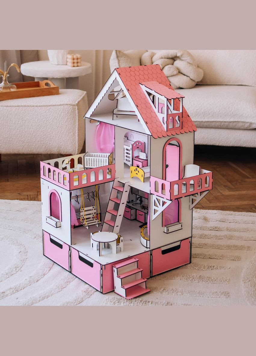 Кукольный домик Мини коттедж с органайзером с мебелью гостинная розовый (kdl001op) NestWood (311300752)
