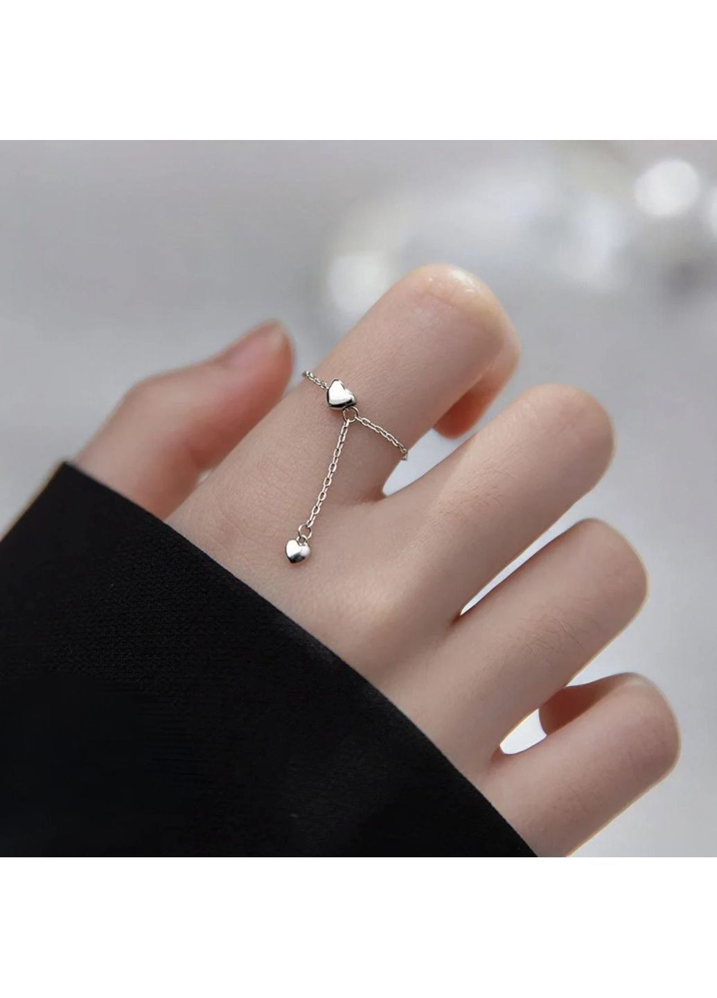 💞 Регульована каблучка-ланцюжок із двома серцями зі срібла 925 покрита родієм Family Jewelry House (362194011)