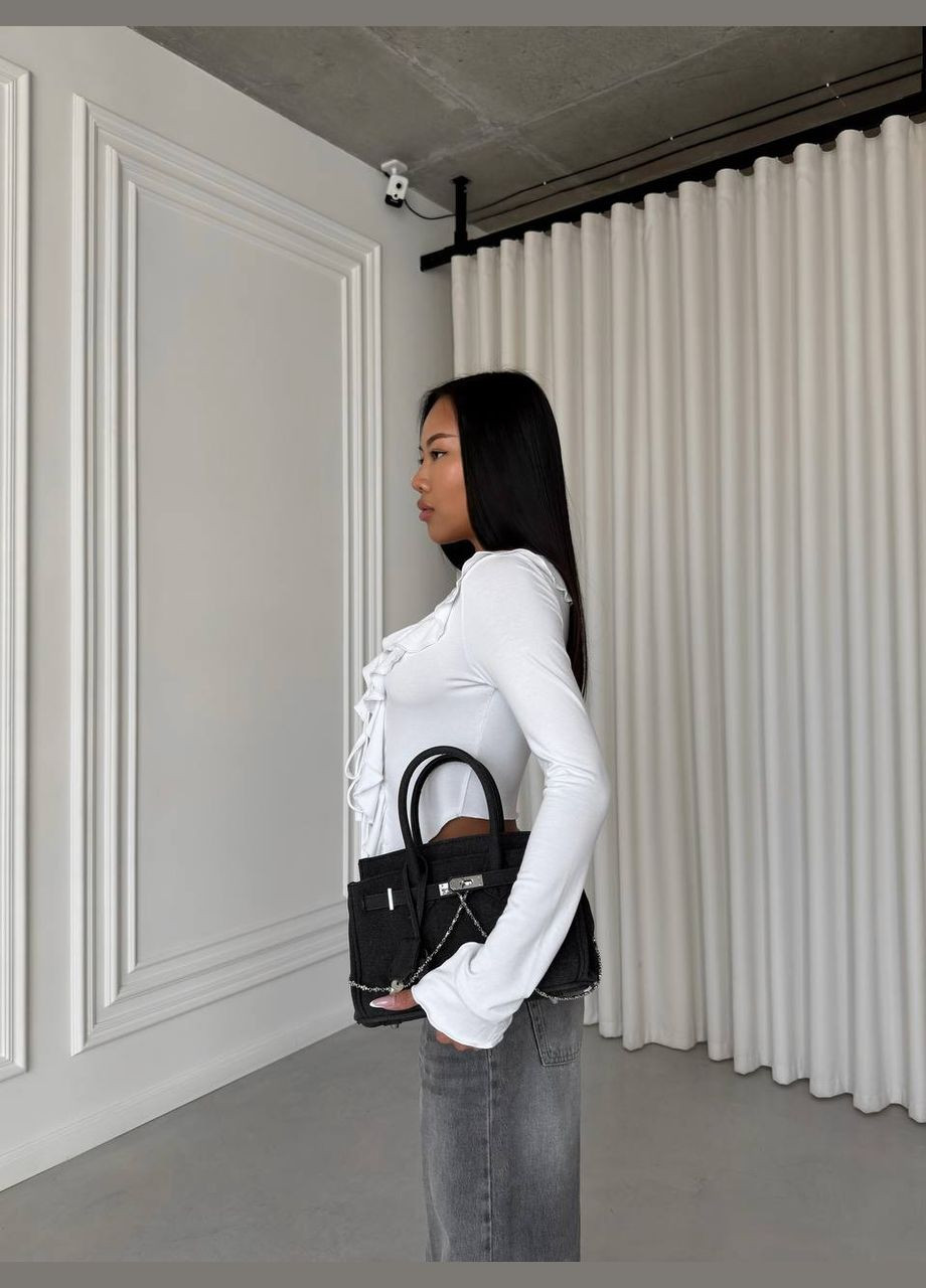 Женский топ с воланами на завязках молочного цвета 31661 No Brand (348779802)