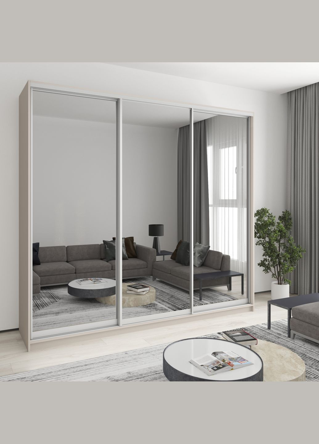 Шкаф-купе трехдверный Уни AL 3 Зеркала 260x60x240 см (MBS-2008) MebelStar (346288849)