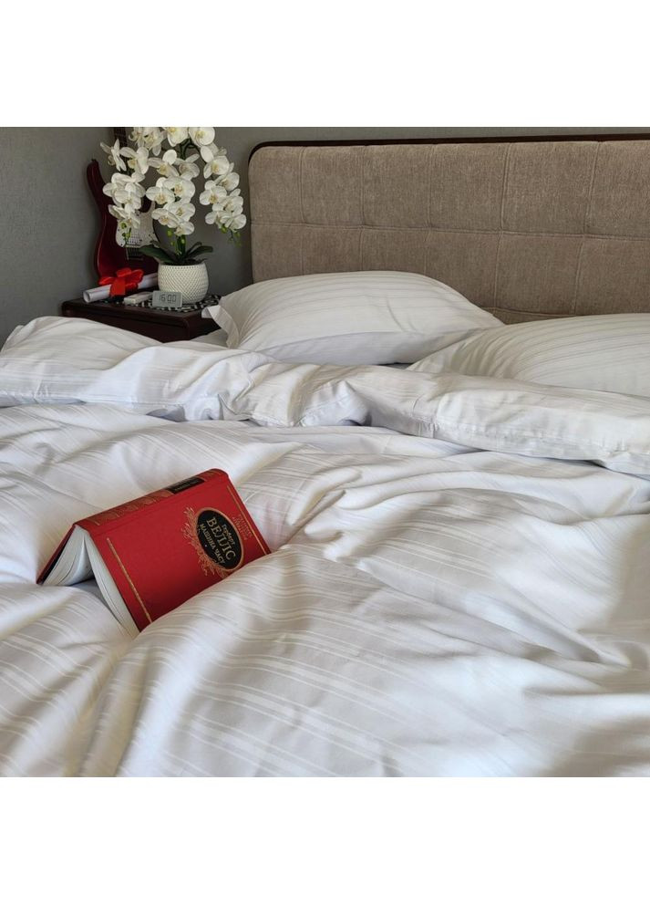 Постільна білизна з резинкою Мульти страйп сатин білий, PREMIUM Сімейний розмір, наволочки 50/70 No Brand (363190797)