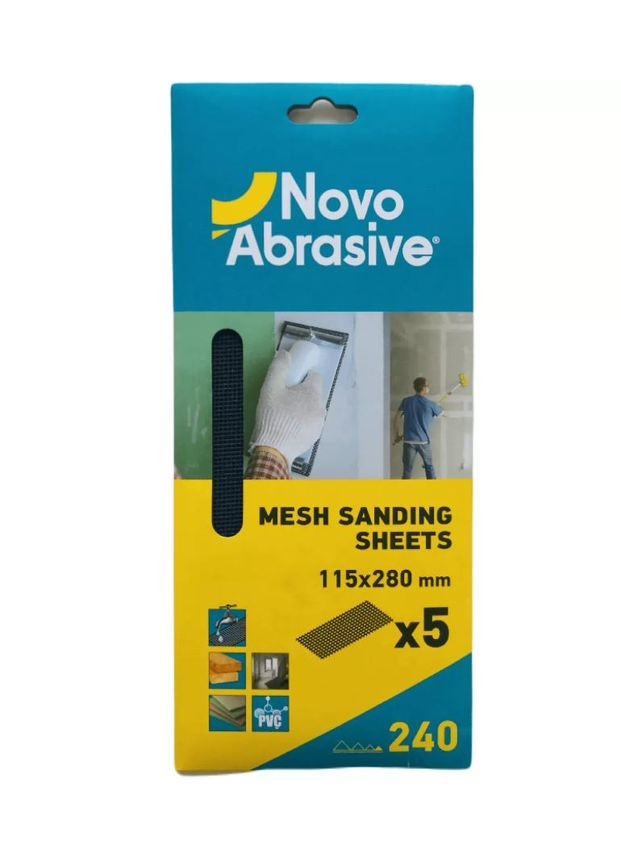 Шліфувальна сітка (115x280 мм, Р240, 5 шт.) абразивна наждачка для гіпсу та штукатурки (25789) NovoAbrasive (331155133)