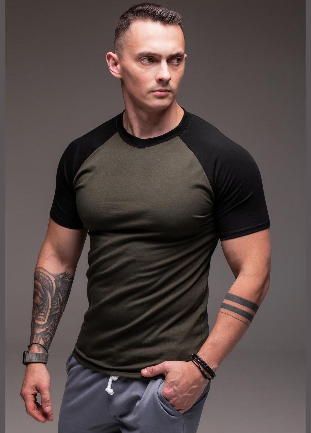 Хакі (оливкова) футболка чоловіча хакі бавовна з коротким рукавом No Brand