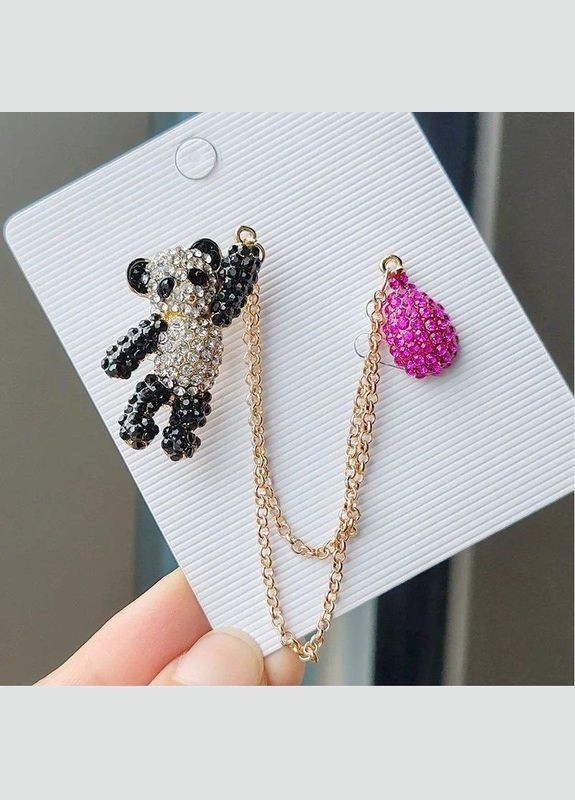Двойная брошь мишка панда с шариком и цепью, 5598 Fashion Jewelry (336950201)