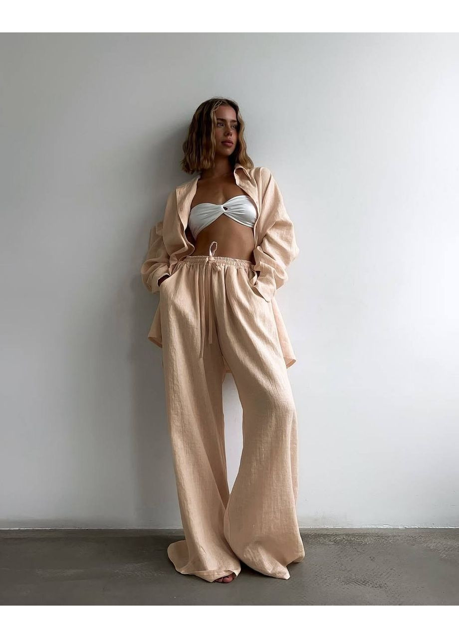 Жіночий льняний костюм кольорі пудра No Brand (360207157)