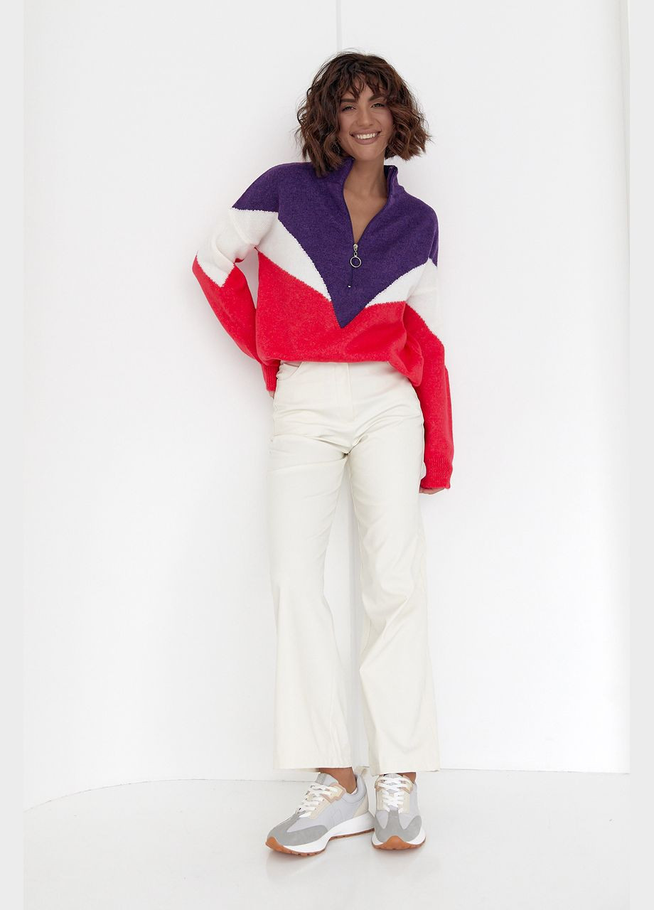 Женская трехцветкая кофта с молнией на воротнике 01215 Lurex (280910168)